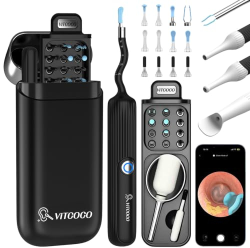 Ear Wax Removal Tool Kit with HD Otoscope Camera, Ear Camera with Light & Ear Cleaner with Camera for Home Ear Cleaning, Digital Ear Scope for Ear Inspection, Compatible with iPhone & Android