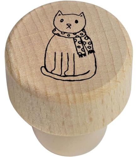 19mm 'Cat Wearing Scarf' Wooden Bottle Stopper/Cork (BS00005900)
