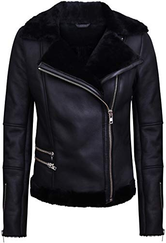 Infinity Leather Schwarze Lammfell-Bikerjacke Aus Lammleder für Damen L