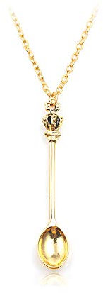 WLLAY Personalized Crown Tea Spoon Pendant Charm Necklace for Gifts (Gold)