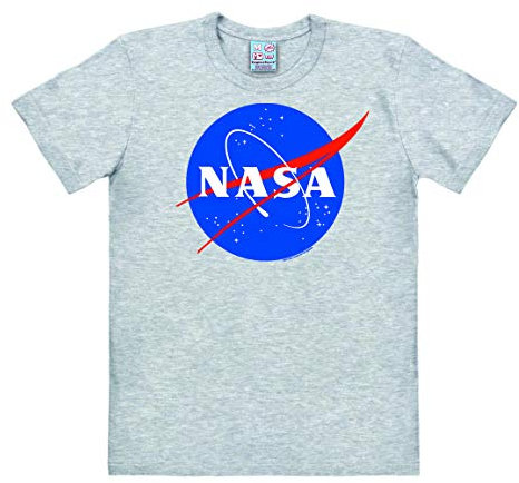 Logoshirt® NASA I Logo I T-Shirt Print I Damen & Herren I kurzärmlig I grau-meliert I Lizenziertes Originaldesign I Größe L