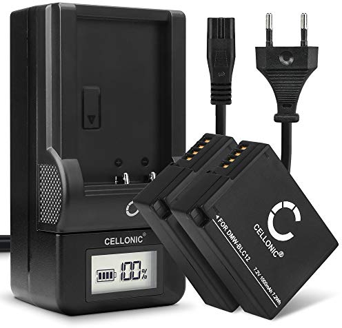 CELLONIC, Akku für Kamera, kompatibel mit Leica BP-DC12, Q (Typ 116), V-LUX 114, 5, 4 (7.4V, 1000mAh) 2 Stück + Ladegerät
