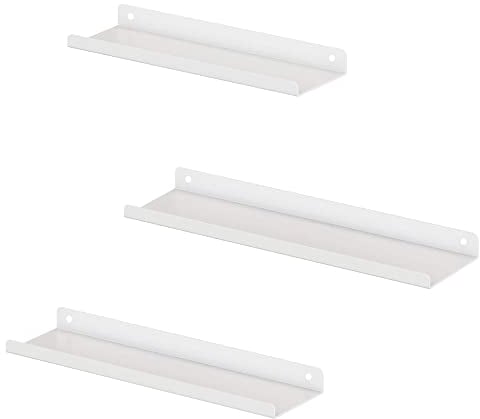 SONGMICS Wandregale aus Metall, 3er Set, Schweberegale, Industrie-Design, Wandboards, für Dekos, für Schlafzimmer, Küche, Badezimmer, Wohnzimmer, unterschiedliche Layouts, weiß LFS012W01