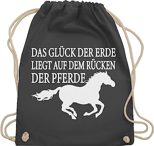 Turnbeutel Rucksack - Taschen - Das Glück der Erde liegt auf dem Rücken der Pferde - Unisize - Dunkelgrau - reit sachen turnsackerl reitsachen frauen tasche reiter stoffrucksack putzbeutel pferd