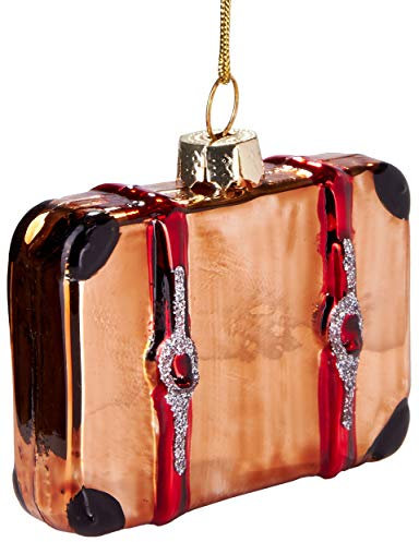 BRUBAKER Reisekoffer - Handbemalte Weihnachtskugel aus Glas - Mundgeblasener Christbaumschmuck Figuren lustig Deko Anhänger Baumkugel - 7 cm