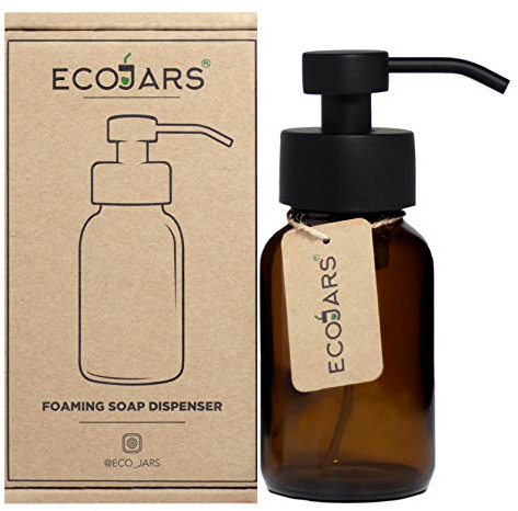 Foam Hand Wash Soap Dispenser Version 2, Amber Glass 250ml, Mat Black Colour, Stainless Steel, Scandinavian Inspired Decor Kitchen Home
