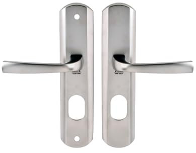 Vachette MUZE -Poignée de porte blindée sur Plaque pour porte d'Entréee - Version Clé I - Entraxe 195 mm - Matériau Zamak Résistant - Finition Chrome Velours - Garantie 10 Ans