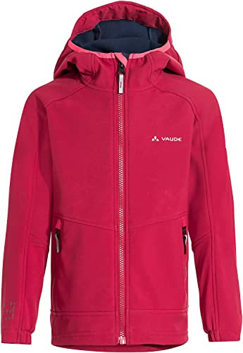VAUDE Softshell Jacke Kids Rondane IV in - hochwertige Outdoorjacke, wind- und wasserabweisende Regenjacke mit Kapuze, Klimaschonende Regenjacke Kinder, crocus/dark sea,146-152