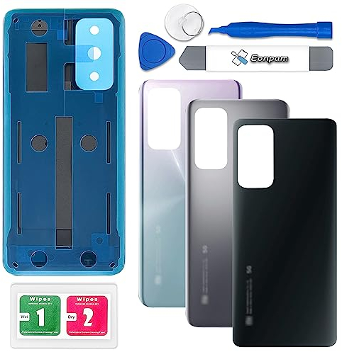 Eonpam Akkudeckel für Xiaomi Mi 10T / Mi 10T Pro Rückseite Glas Original Backcover Back Glas Ersatz mit Reparatursatz (Schwarz)