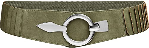 Caspar GU300 Damen elastischer breiter Stretch Taillengürtel, Farbe:olivgrün, Gürtelgröße:78 [für Körperumfang 75-90 cm]