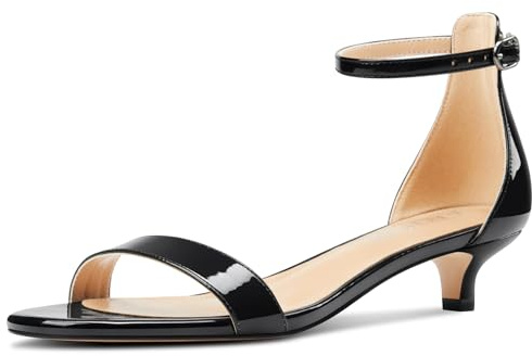 Aachcol Frauen Sandalen Peep Open Toe Kätzchen Low Heel Knöchelriemen Kleid Schuhe 3,8 cm, Schwarz Lack, 38.5 EU