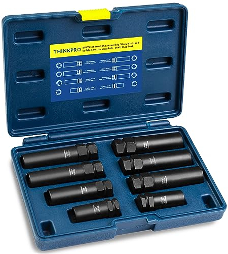 Thinkpro 8-teiliges Radschloss-Entfernungs-Set, SAE metrisches Radmutterschlüssel-Set, Reifenschlüssel, der Zweck des einfachen Entfernen von Feststellmuttern