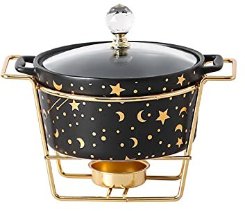 Chafing Dish Buffet Set Round Ceramics Chafers and Buffet Warmers Sets for Catering, Chafing Servers, Water Pan, Food Pan, Fuel Holder & Glass Lid for Weddings, Parties, Banquets, Christmas,Nero
