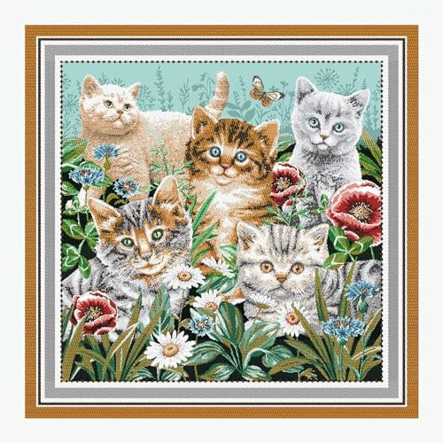 Stoff am Stück Stoff Kissen Panel Polyester Baumwolle Gobelin türkis Kätzchen Katzenbaby Katze 50 cm x 50 cm