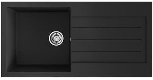 Liquida ELL10BL 1.0 Bowl Comite Reversible Inset Black Kitchen Sink with Waste