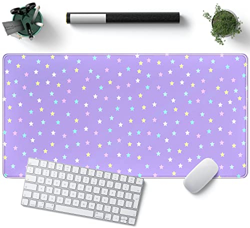 Kawaii Mauspad Große Schreibtischunterlage Gaming Niedliche Sterne Lila XXL Mauspads Schreibtischunterlage für Desktop Pad Rosa Anime Büro Dekor Schreibtisch Mousepad Groß 80 x 39,9 cm Erweiterte