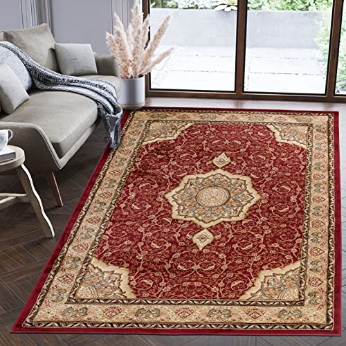 Mazovia Groß Teppich Flur 200x300cm Rot Klassisch Traditionell Weich | Teppich für Eingangsbereich Küche Büro Wohnzimmer Schlafzimmer Pflegeleicht Fußbodenheizungsgeeignet Mittelflor Synthetisch