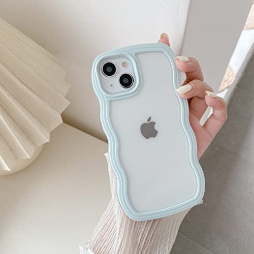 QLTYPRI Compatible with iPhone 13 Pro Case, Cute Curly Wave Frame Clear Case for Girls Women, Transparent Soft Silicone TPU Bumper Shockproof Protective Phone Cover for iPhone 13 Pro - Light Blue
