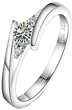 Lieson Ehering Platin Damen, Frauen Ring Verlobung Klassisch 4 Zinken Rund Diamant 0.2ct Hochzeitsringe Weißgold Gr.56 (17.8)