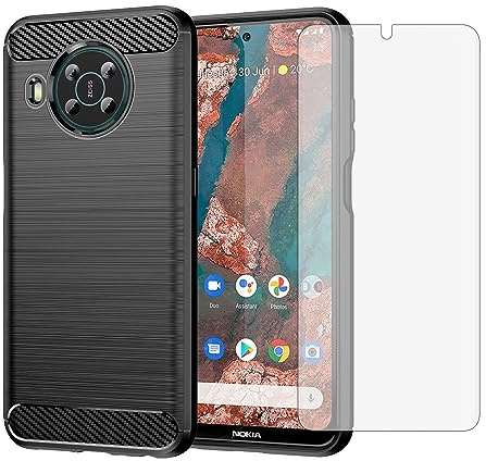 Asuwish Handyhülle für Nokia X10/X20 Hülle mit Glas Folie Panzerfolie Schutzfolie und Extra Dünn Silikon TPU Handyhüllen Schutzglas Cover X 10 20 5G Slim Handy Hüllen Schutzhülle Phone Case Schwarz