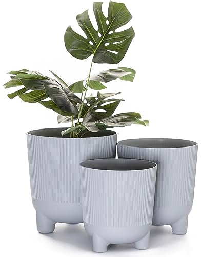 Home Garden Ornaments Trio Plant Pots Indoor – Set of 3 (14cm, 16cm, 18cm) Decorative Indoor Plant Pot on Stands, Flower Pots on Legs (Colour: Grey)