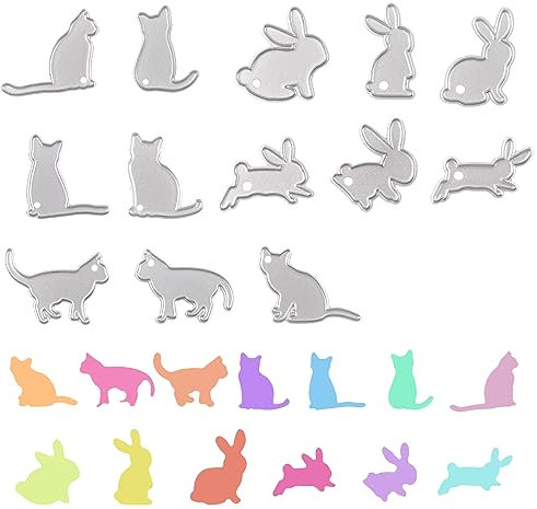 URROMA Stanzformen aus Metall, Motiv: Kaninchen, Katze, Prägeschablonen für Scrapbooking, Papierbasteln, Kartenherstellung, Album, Stempel, DIY-Dekoration, 13 Stück