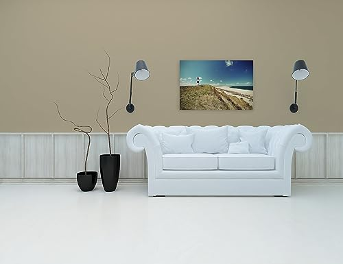 A.S. Création Leinwandbild Strand Meer Leuchtturm - Kunstdruck blau grün - 90x60 cm Querformat - Moderne Wanddekoration Schlafzimmer Wohnzimmer Küche - Bild auf Keilrahmen
