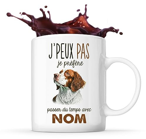Tasse Épagneul Breton Passer du temps Prénom Nom Personnalisable | Mug Café Thé Idée Cadeau Personnalisé Homme Femme Original pour propriétaire de chien