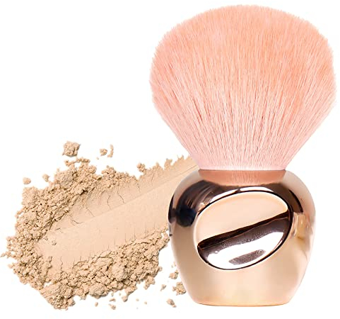 Brocha de maquillaje en polvo, pincel coloretes en polvo, brocha facial grande para polvos suelto o prensado, pinceles para maquillaje facial, cepillo en polvo con fibras de felpa (dorado)