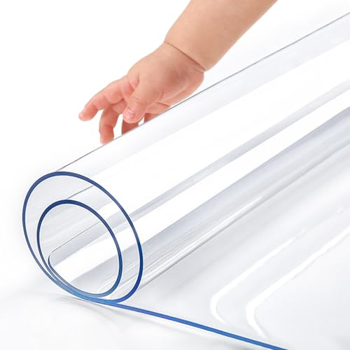 Klar Tischdecke 1mm - Tischschutz mit Schräger Kante, Durchsichtige Tischdecke Abwaschbar, Glasklar Folie Geruchsneutral, Verschiedene Größen, Nach Maß, (50x120cm)