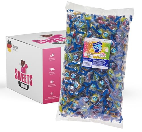 Ahoj-Brause Ahoj-Bonbons – Brause-Pulver Gefüllte Fruchtbonbons, Vegan, 2 kg Vorratspack | Mit stylishem SWEETS´N FOOD Packband verpackt