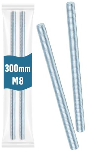2 Stück Gewindestange M8 x 300mm, Leryati DIN 976 Gewindestift Verzinkter Stahl, Gewindestab Festigkeitsklasse 4.8 Gewindestäbe mit Regelgewinde Metrisch Gewindestift