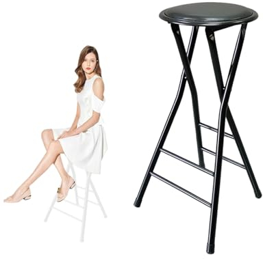 60cm Rückenfrei Klappbarer Barhocker, Frühstückshocker für Erwachsene, Hochstuhl für Küche Garten Bistro Zuhause, Schwarz (Size : Set of 1)