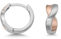 Cassini | Kleine Creolen aus 925 Sterling Silber, Bicolor Silber & Rosé-Gold, matt & poliert eingedreht, Ohrringe Damen 3CSK