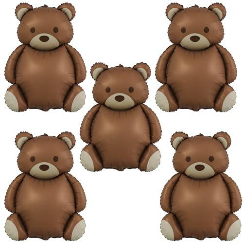 Finypa Braune Bären-Luftballons, 89,9 cm, 5 Stück, matt, großer Bär, Geburtstagsballons für Heimdekoration, Dschungel, Tier, Bauernhof, Safari, Zoo, Wald, Motto-Party, Babyparty, Dekoration