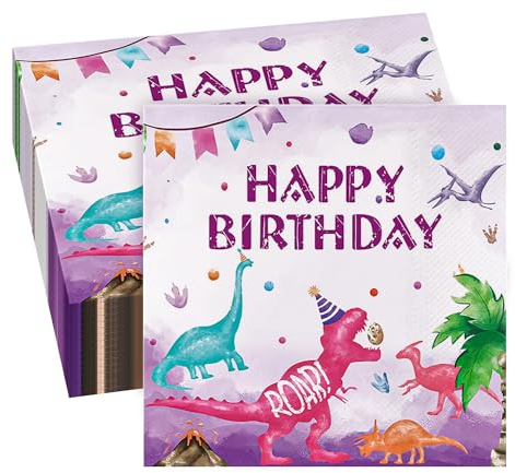 GROVBLE 40 Stück Dino Servietten Kindergeburtstag,Servietten Dinosaurier,Dinosaurier Servietten,Dino Kindergeburtstag,T-Rex, Servietten Kindergeburtstag Junge,Mädchen,Tischdeko Party Deko,33 x 33cm