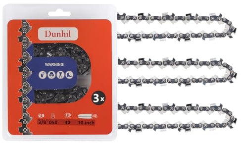 Dunhil 3 Pack 10 Inch Chainsaw Chain 3/8 LP Pitch .050 Gauge 40 Drive Links Fits Remington RM1035P, Worx WG309, Sun Joe SWJ803E, Craftsman - S40