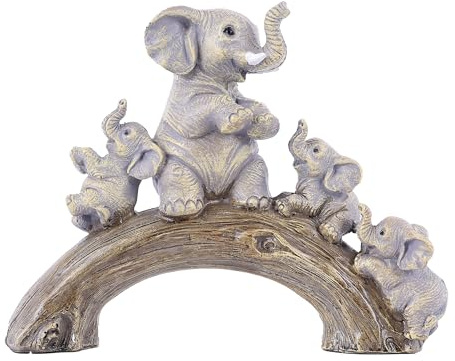 suruim Elefanten Familie aus Harz statuen Deko Elefant Figure Dekofigur | Elefant und ihre drei Kinder spielen auf einer Holzbrücke Dekoration für Wohnzimmer, Büro, Bücherregal, Schlafzimmer