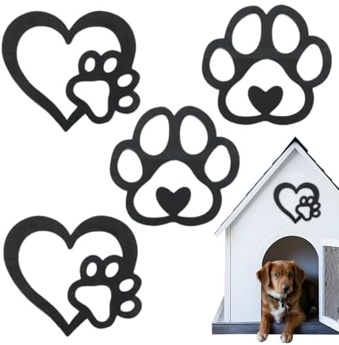 Dog Paw Prints Wall Art, Wooden Love Dog Paw Sign | Dog Room Decor, Wall Decor Sign for Home Kitchen Bathroom Bedroom, Puppy Decorations Signs