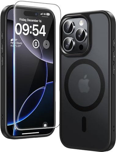 TAURI Magnetic for iPhone 16 Pro Max Case, and HD Screen Protector, [Not-Yellowing] [Compatible with MagSafe] Shockproof Phone Case for iPhone 16 Pro Max - Matte Black