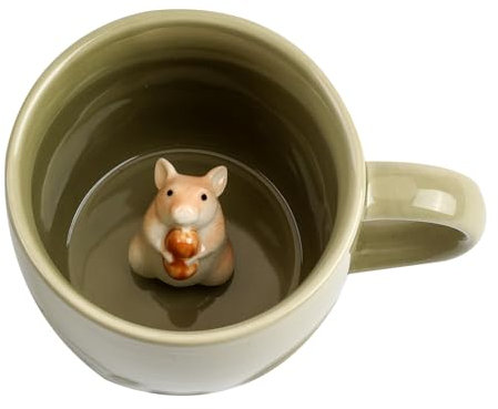 Ewaymado Hamster-Keramiktasse, verstecktes 3D-Tier im Inneren, handgefertigte Tierfigur, Teetasse, Weihnachten, Geburtstag, Muttertag, Geschenke für Freunde, Familie oder Kinder, salbeigrün