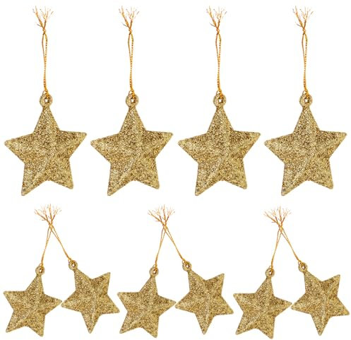 BESPORTBLE Christmas Tree Hanging Pendants: 24pcs Small Gold Star Xmas Tree Decorations, Glitter Star Ornaments
