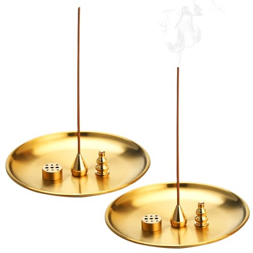 Soporte para varillas de incienso de latón, 2 unidades, soporte para incienso 4 en 1, quemador de incienso, quemador de incienso de latón, con receptor de cenizas, soporte para incienso, soporte para