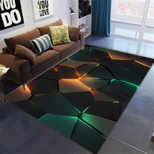 Tapis Gamer Chambre Ado Garçon Enfants Adulte Vision Géométrique Colorée Imprimé 3D Tapis De Chaise Gaming Salon Tapis De Sol Déco Antidérapant Lavable Flanelle Doux Carpets (Couleur,120x180cm)