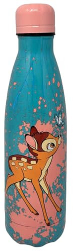 CARTOON Bouteille isotherme en acier inoxydable avec bouchon dévissable, bouteille isotherme en acier inoxydable pour enfants garçons, 500 ml (Bambi, rose)