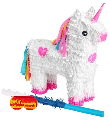 Fax Potato Unicorn Pinata, Blue Buster Stick and Blindfold Set (W43 x D13 x H55cm) Fill Your Own Kids Large Party Supplies Themed Birthday Fun Decoration Pinata for Kids Parties & Games