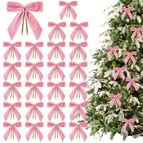 24 Pezzi Fiocchi Di Velluto Rosso Per Albero Di Natale - Fiocchi ROSS-I Per Albero Di Natale, Fiocchi Di Nastro Di Velluto Matrimonio Vintage Per Cravatta Ghirlanda Di Alberi Per Decorazioni (Rosa)