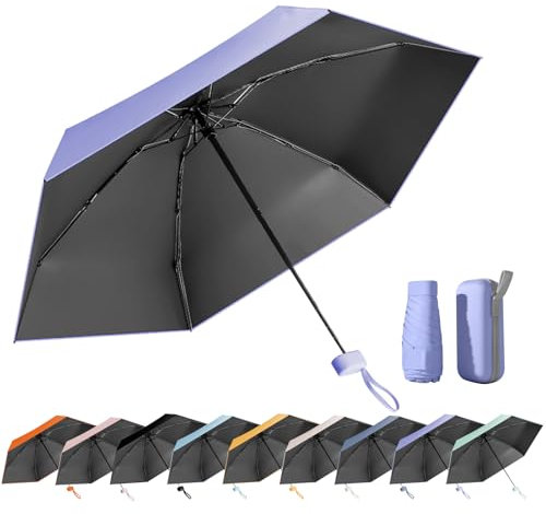 MPXEAVG Mini Ombrello Pieghevole Tascabile - Antivento, da Viaggio, UPF>50+ per Sole/Pioggia