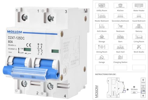 MOLLOM DC 2P 400V 80A C80 Interruttore magnetotermico mini | Interruttore mini personalizzato sgancio termomagnetico 6KA, sezionatore DC per fotovoltaico