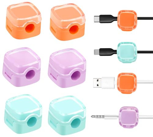 MXTIMWAN 6 Pièces Organisateur de Câble Magnétique, Clips Cable Auto-Adhésifs, Cable Management Bureau, Accroche Cable Adhésif pour Table de Nuit, Câbles D'alimentation, Câbles HDMI, USB, Audio,Coloré